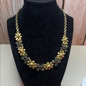J. Crew Gold and Black Rhinestone Statement Necklace Vintage